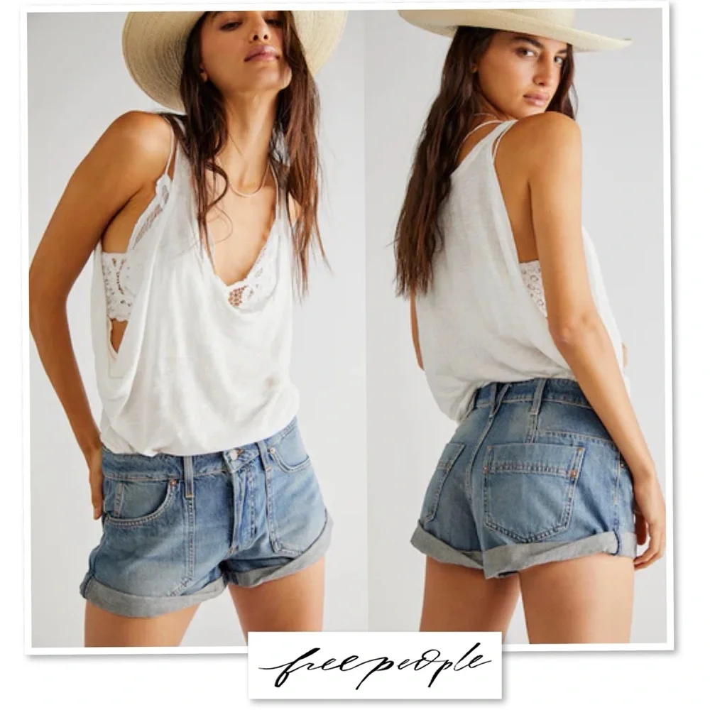 FREE PEOPLE We The Free Beginners Luck Slouch Denim Jean Short Felicity Wash 30